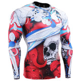 men boxing jersey shirt long sleeve skulls printing tops clothes 3d sublimation printed slim fit clothing for gym exercise