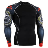 men boxing jersey shirt long sleeve skulls printing tops clothes 3d sublimation printed slim fit clothing for gym exercise