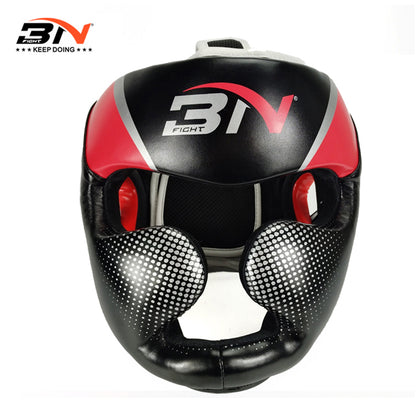 S/M/L/XL Full-Covered Boxing Helmet Muay Thai PU Leather Training Sparring Boxing Headgear Gym Equipment Taekwondo Head Guard